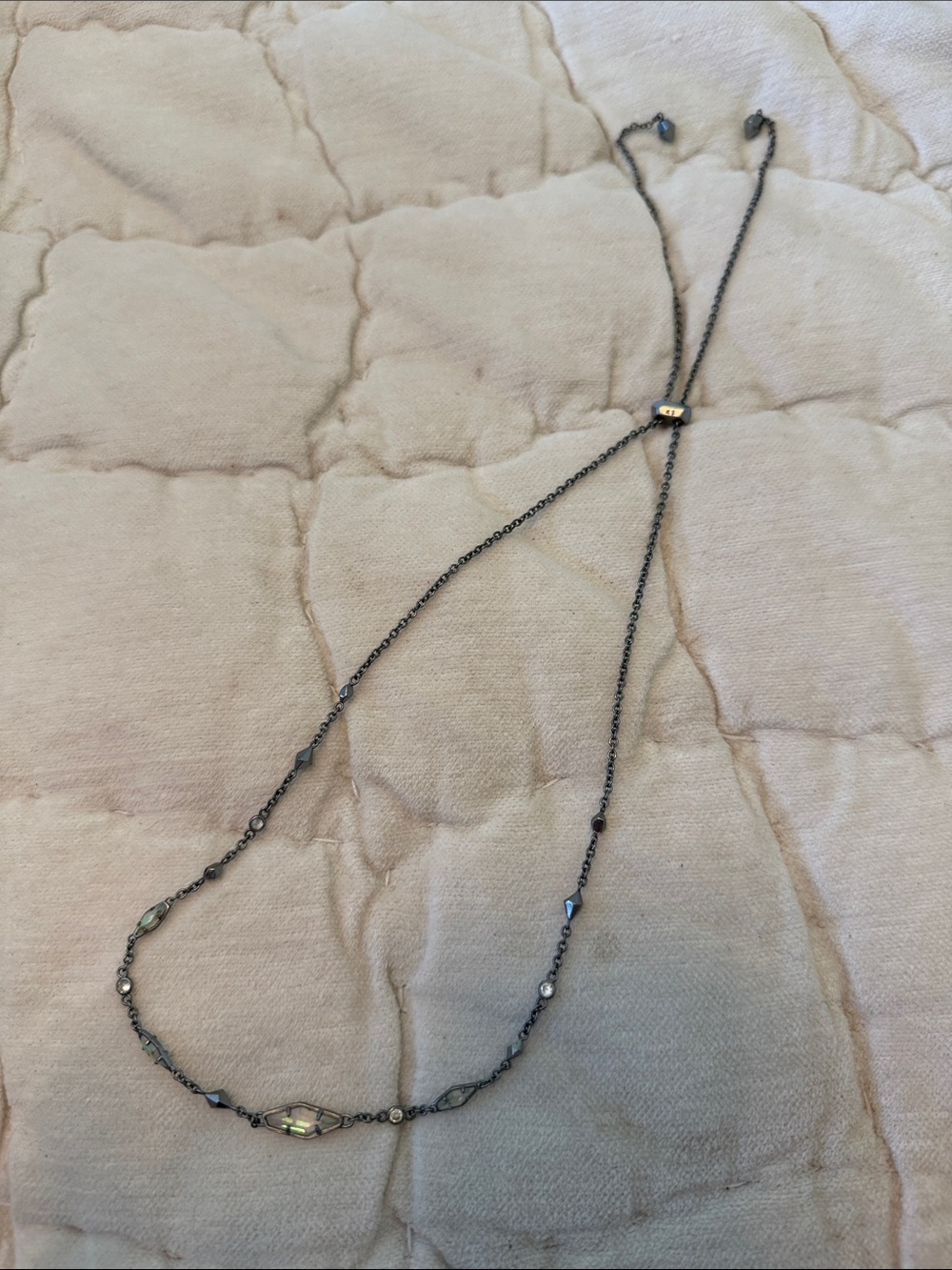 Kendra Scott Blackened Silver Slider Necklace with Iridescent Stones